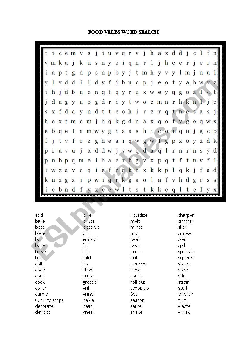 Cooking Verbs wordsearch worksheet