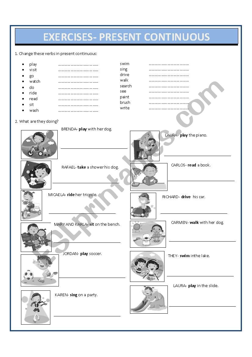EXERCISE PRESENT CONTINUOUS worksheet