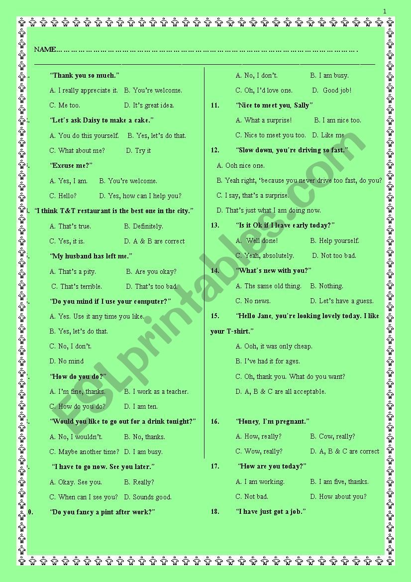 CONVERSATION TEST worksheet