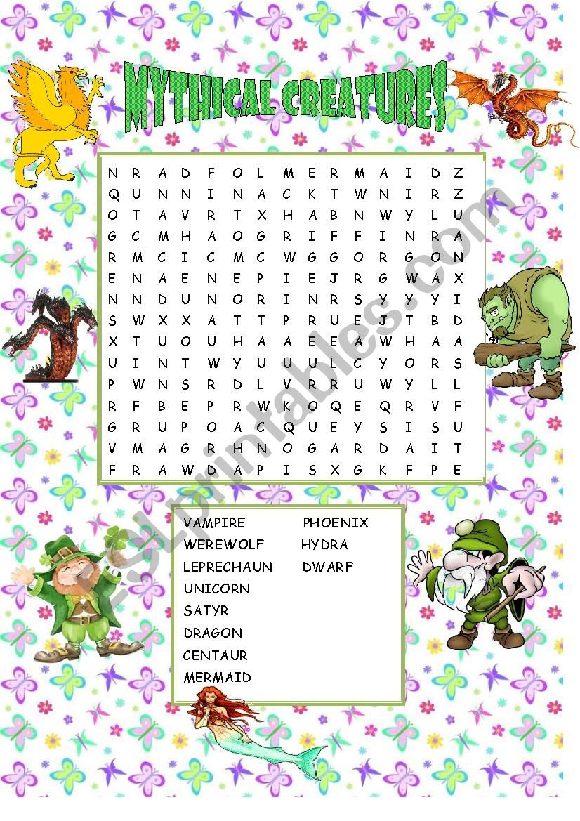Mythical Creatures Word Search