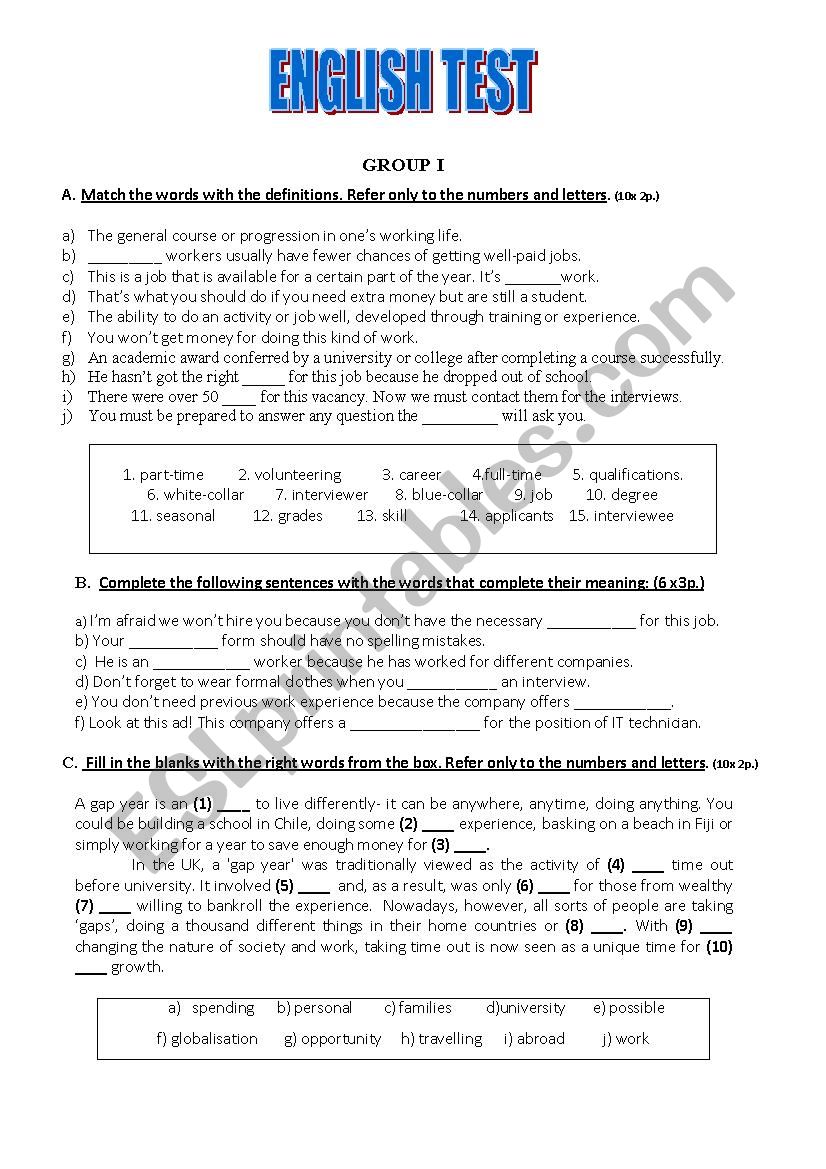 Gap Year worksheet