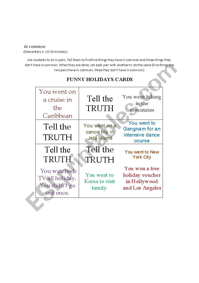 Funny Holiday Cards worksheet