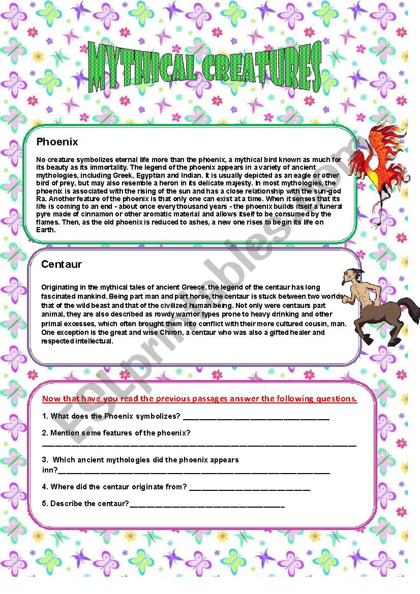 Mythical Creatures Reading Comprehension