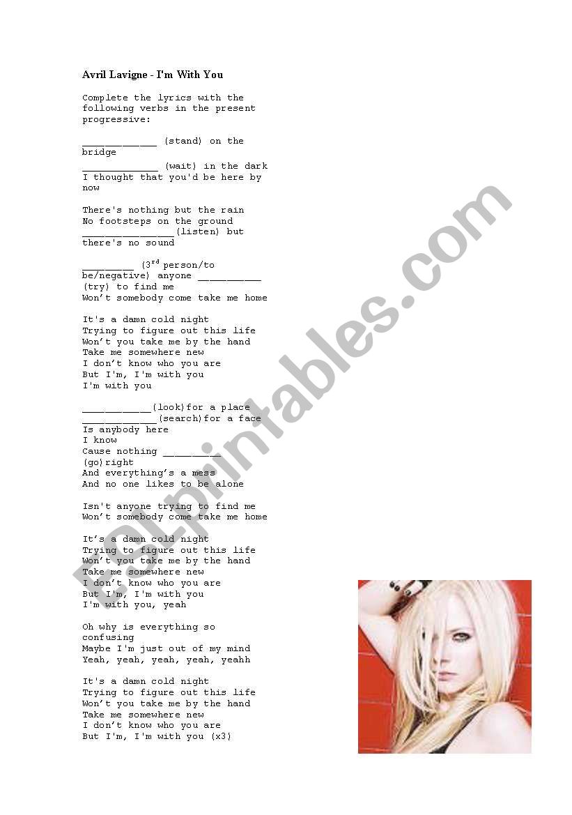 Avril Lavigne - Im with you worksheet