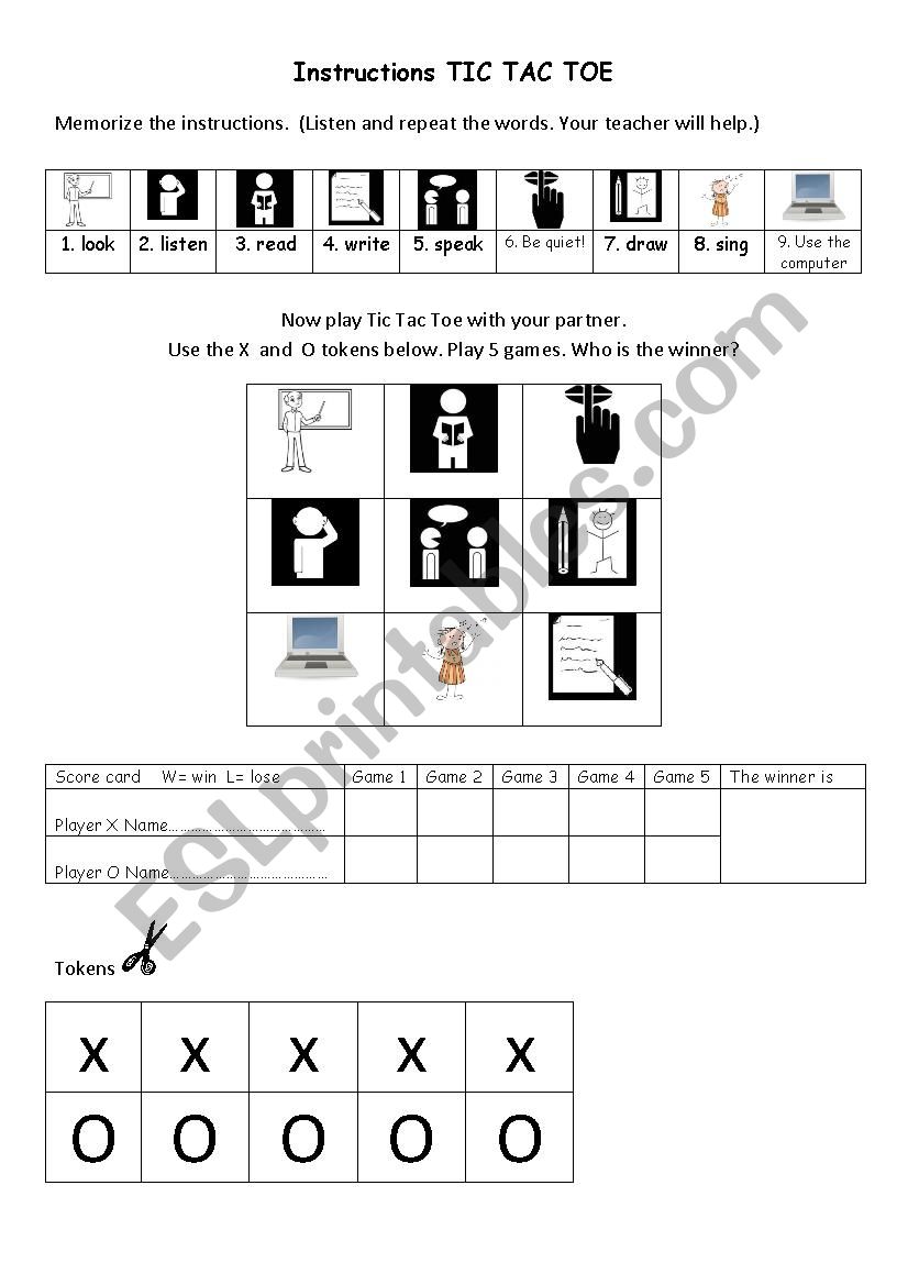 Tic tac toe worksheet