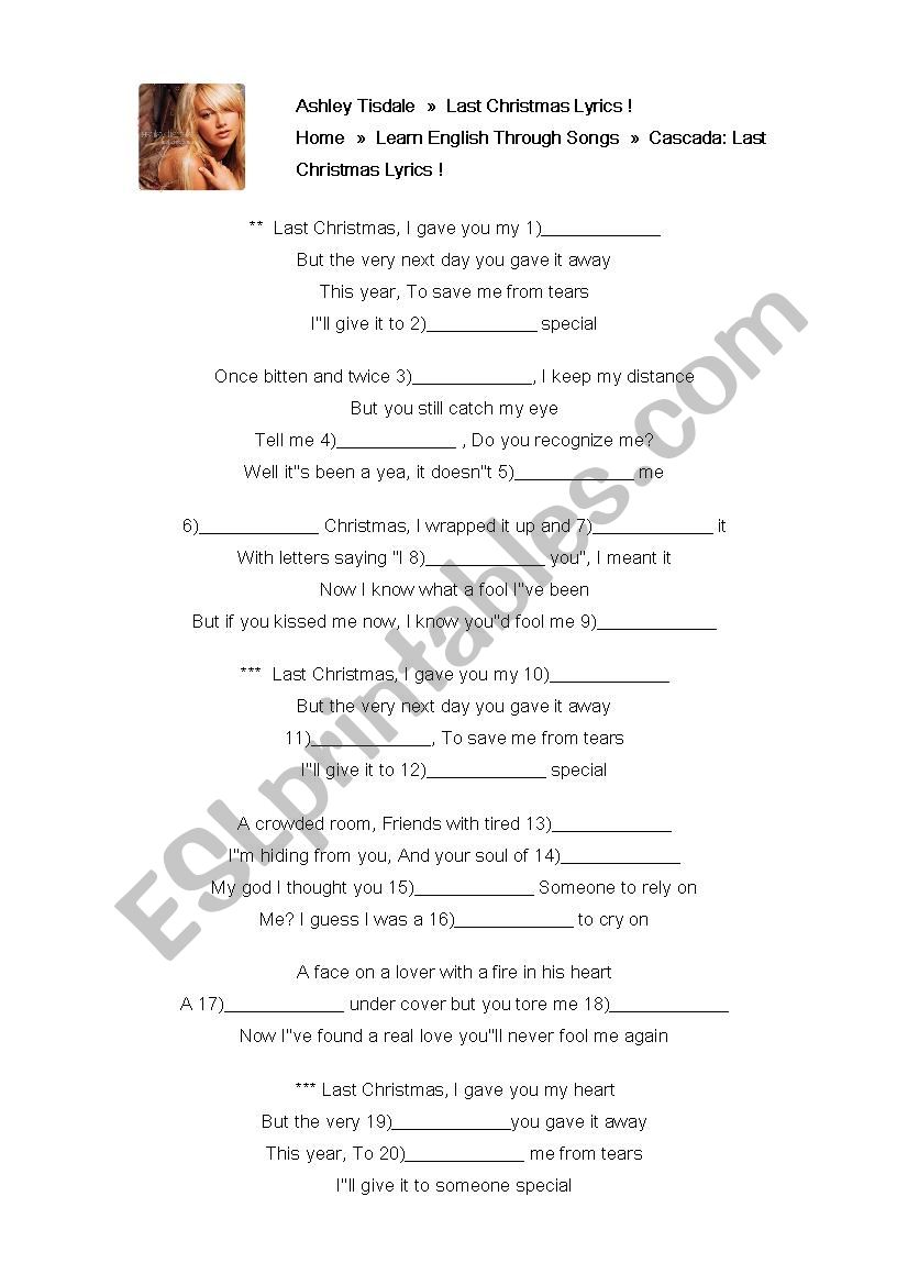 Last Christmas Song Worksheet 