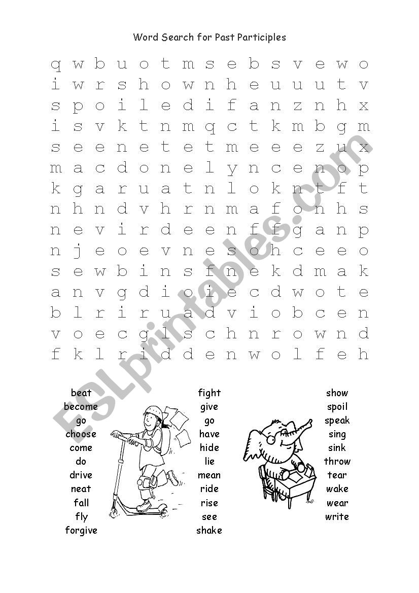 Word Search for Past Participles