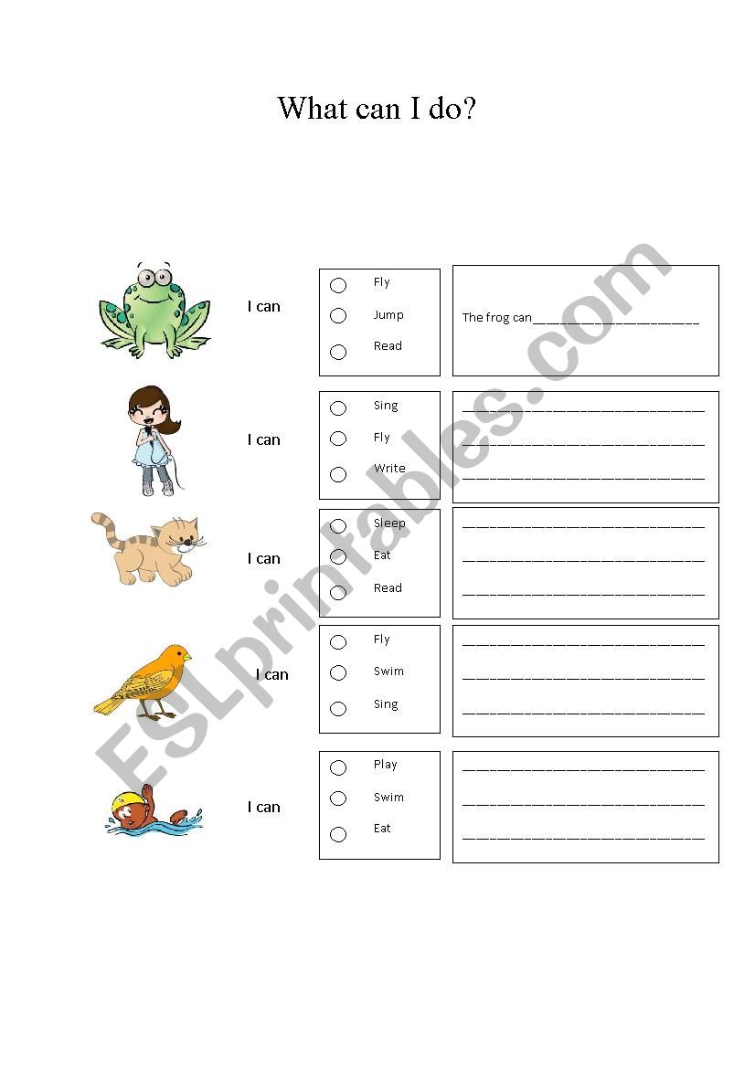 Actions - I can worksheet