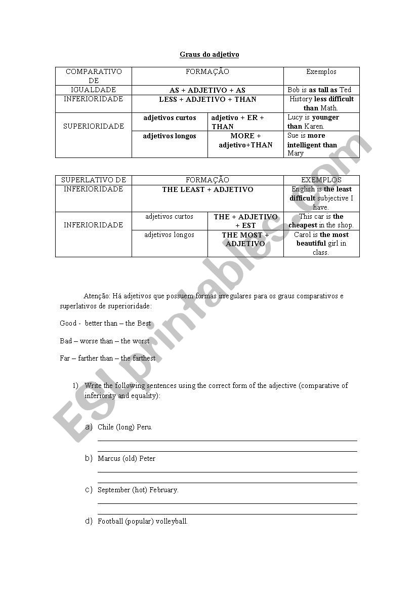 Adjective degree worksheet