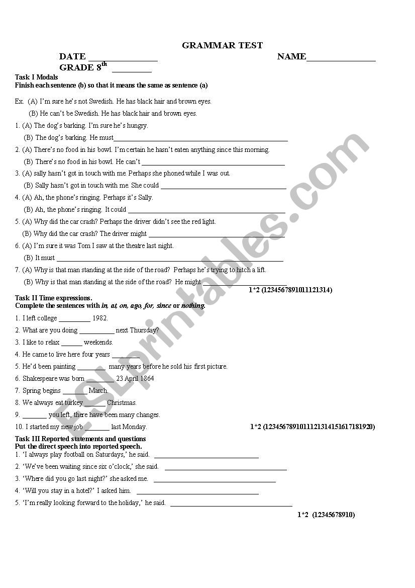 GRAMMAR TEST worksheet