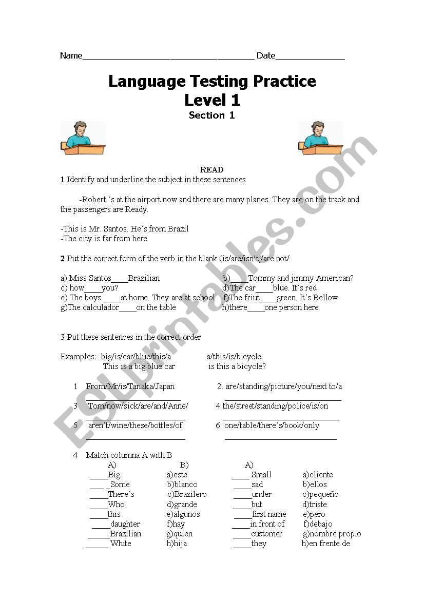 Test verb tO BE worksheet