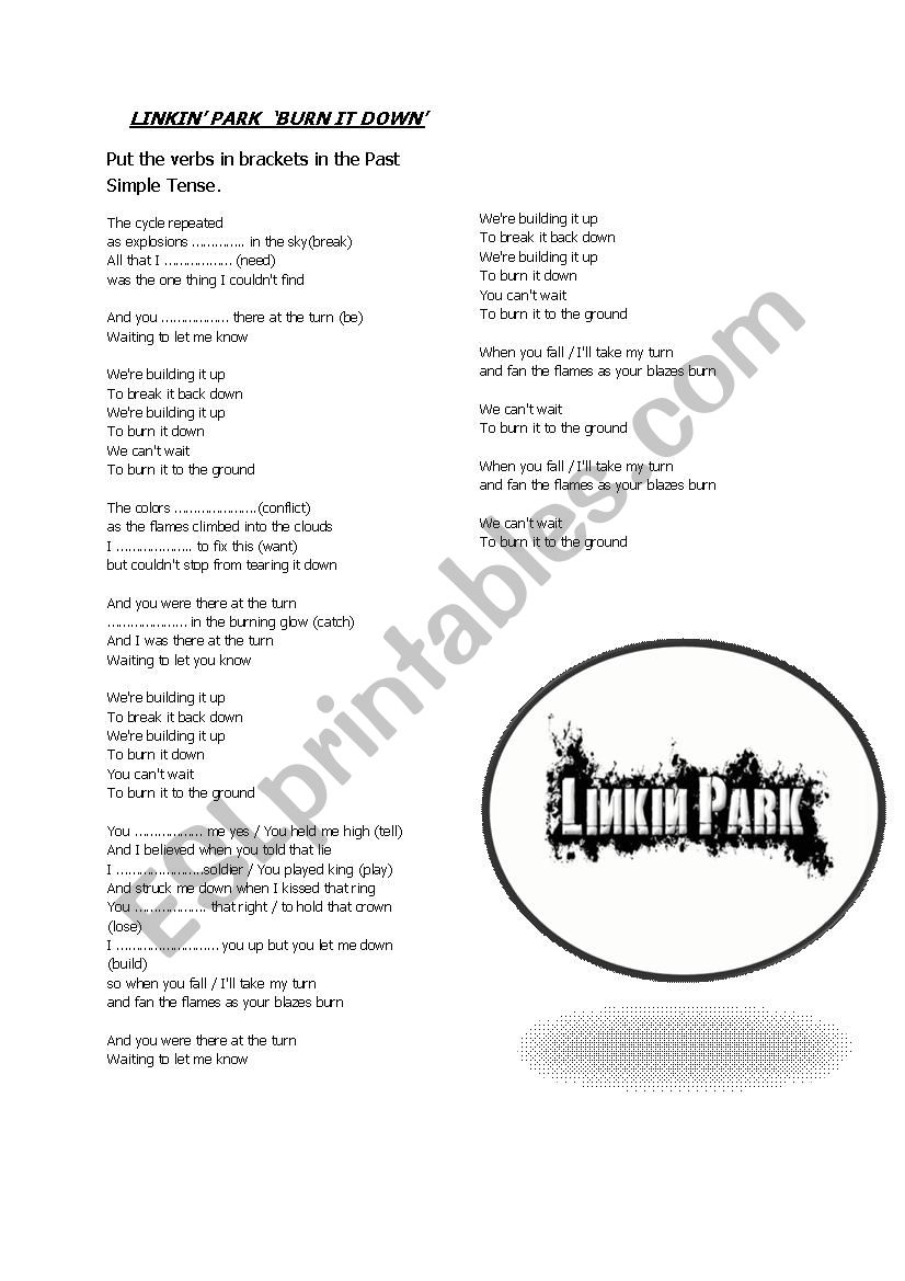 Linkin Park Burn it down worksheet