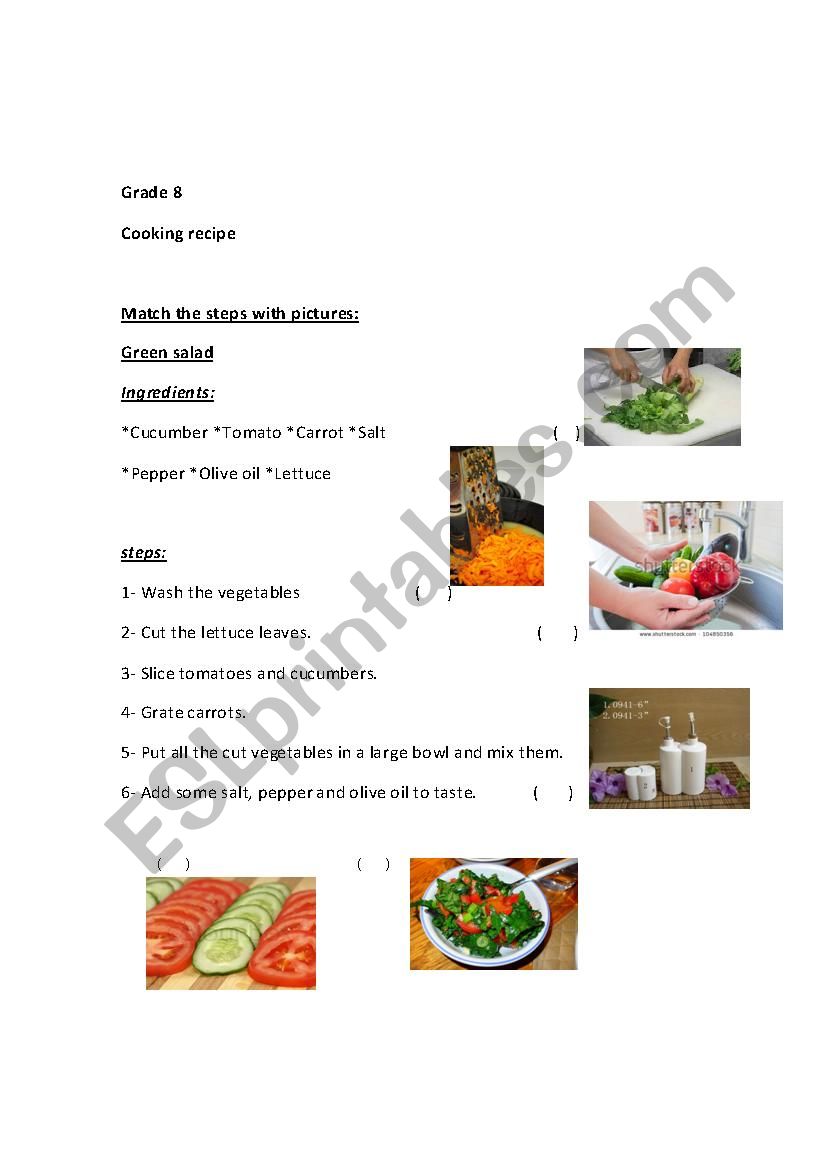 cooking recipe worksheet