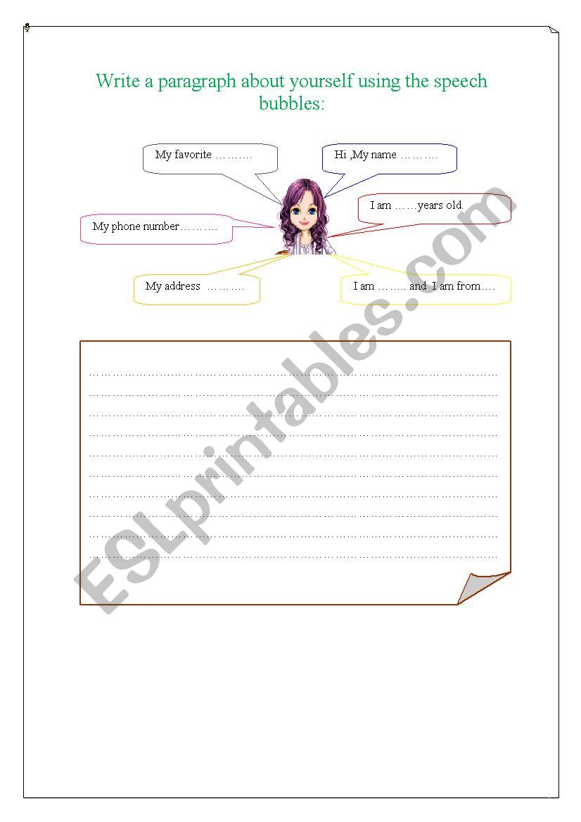 Write A Paragraph About Yourself ESL Worksheet By Sweeetygirl