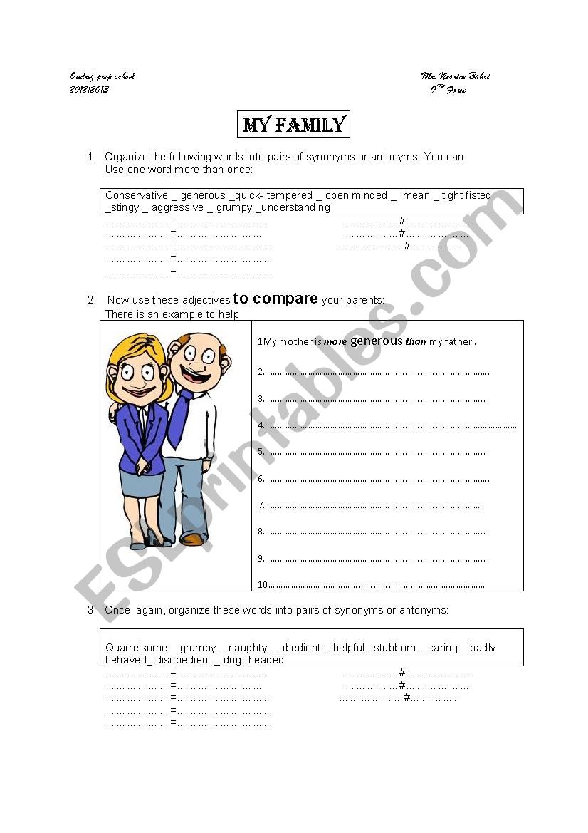 FAMILY RELATIONSHIPS 9 form tunisian pupils