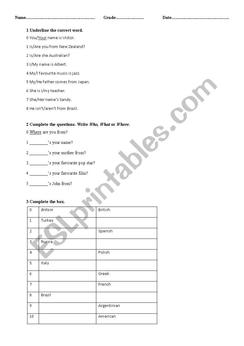 Countries and Nationalities worksheet