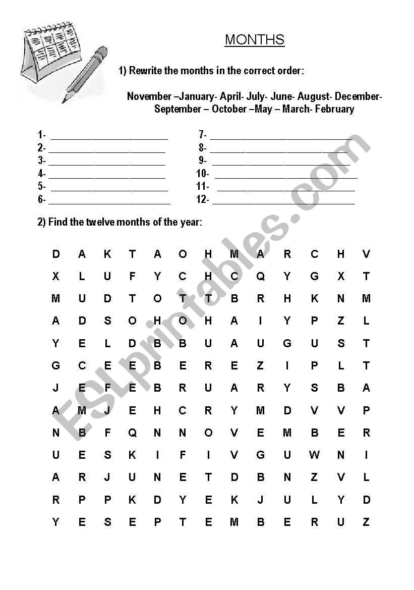 Months worksheet