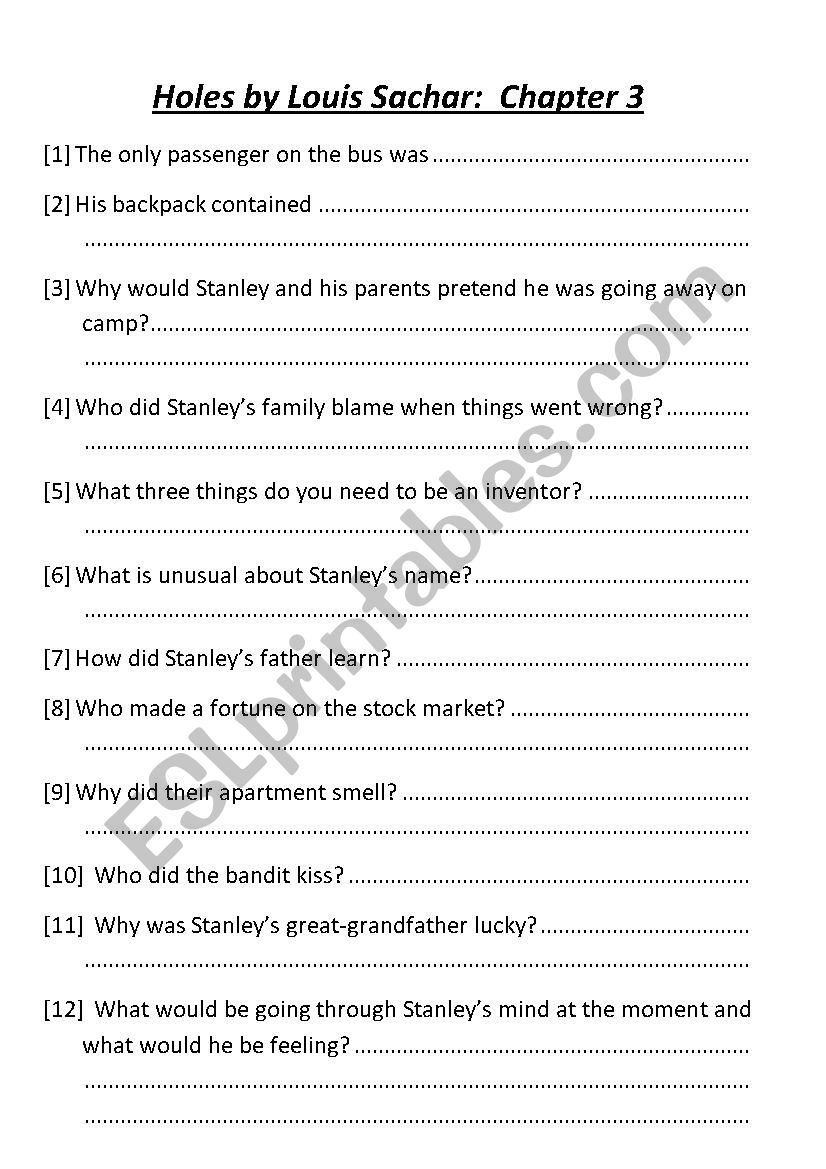 Holes Chapter Three worksheet