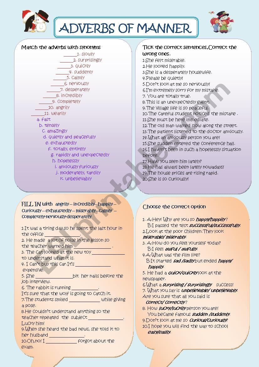 ADVERBS OF MANNER worksheet