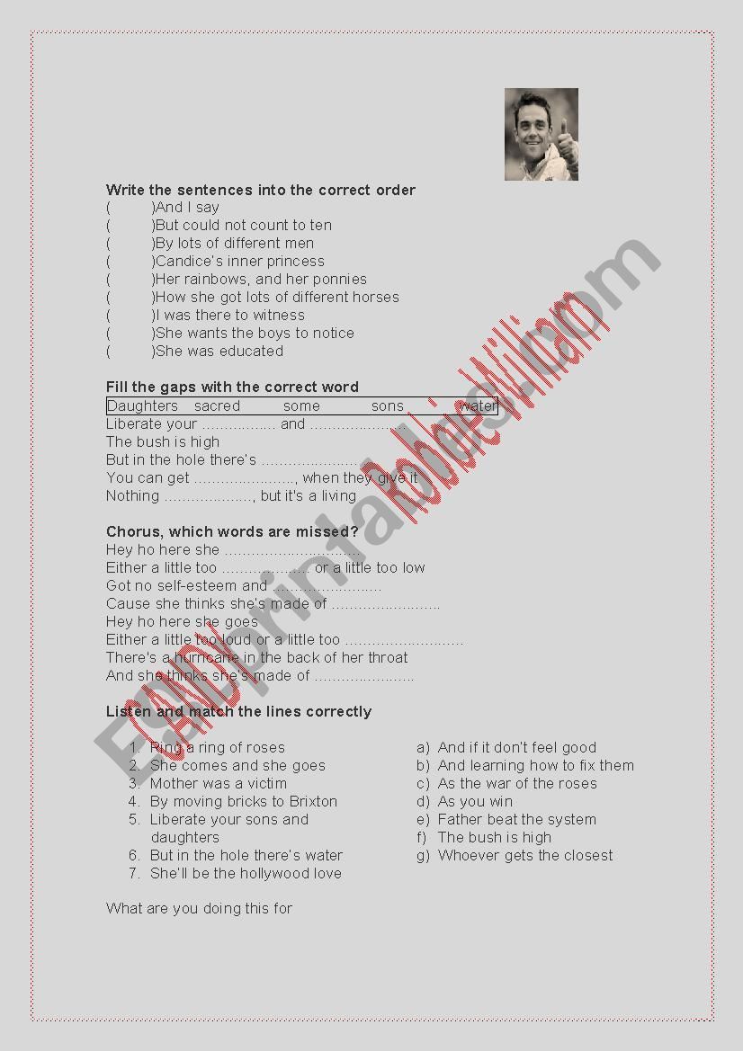 candy by robbie william worksheet