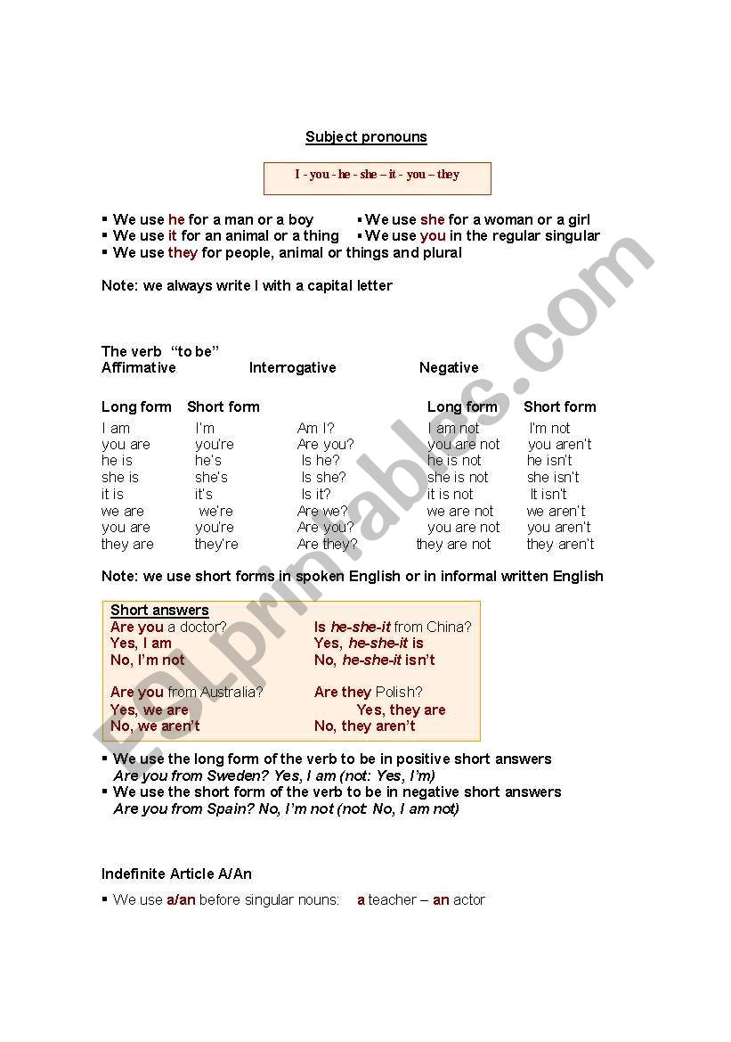 Grammar worksheet