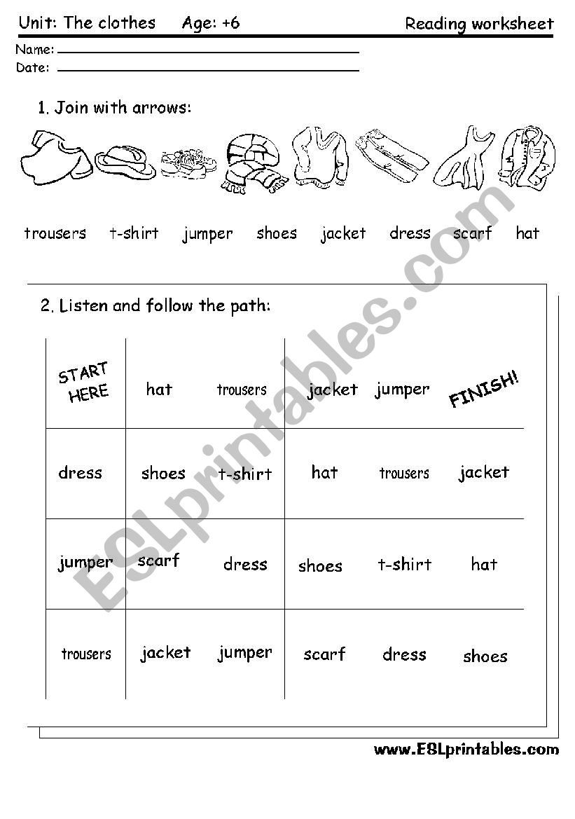 The clothes reading worksheet worksheet