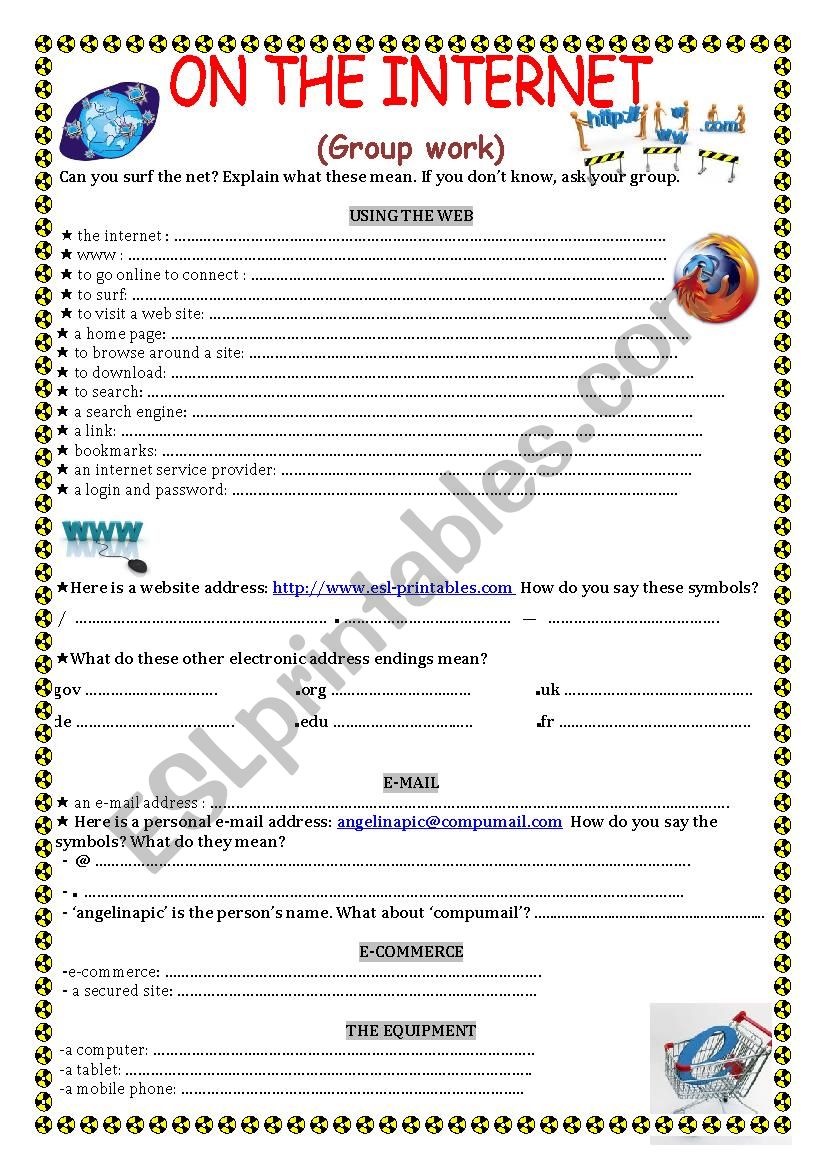 On the internet- Group work worksheet