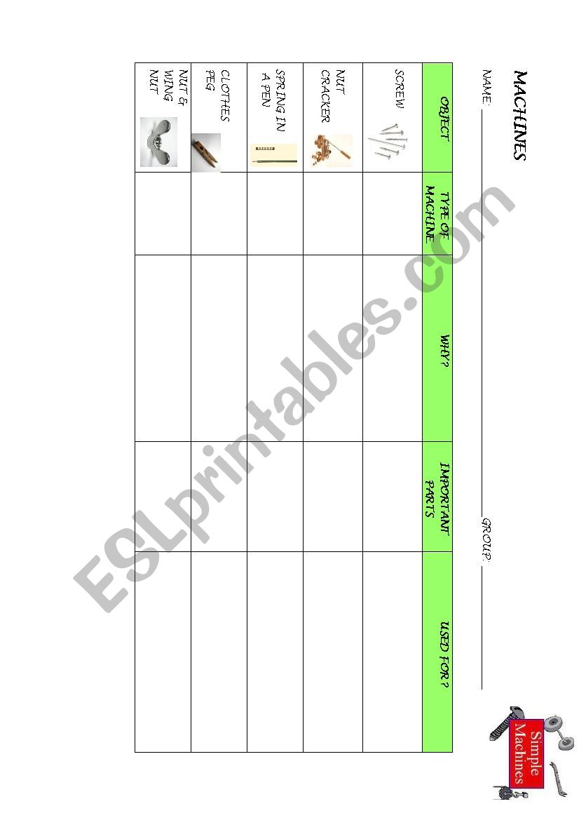 CLIL SIMPLE MACHINES worksheet