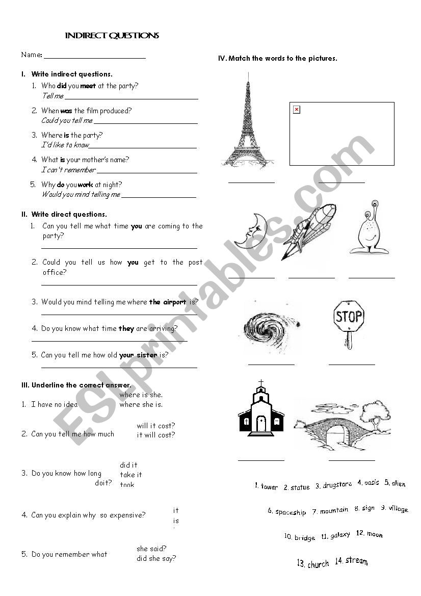 indirect questions worksheet