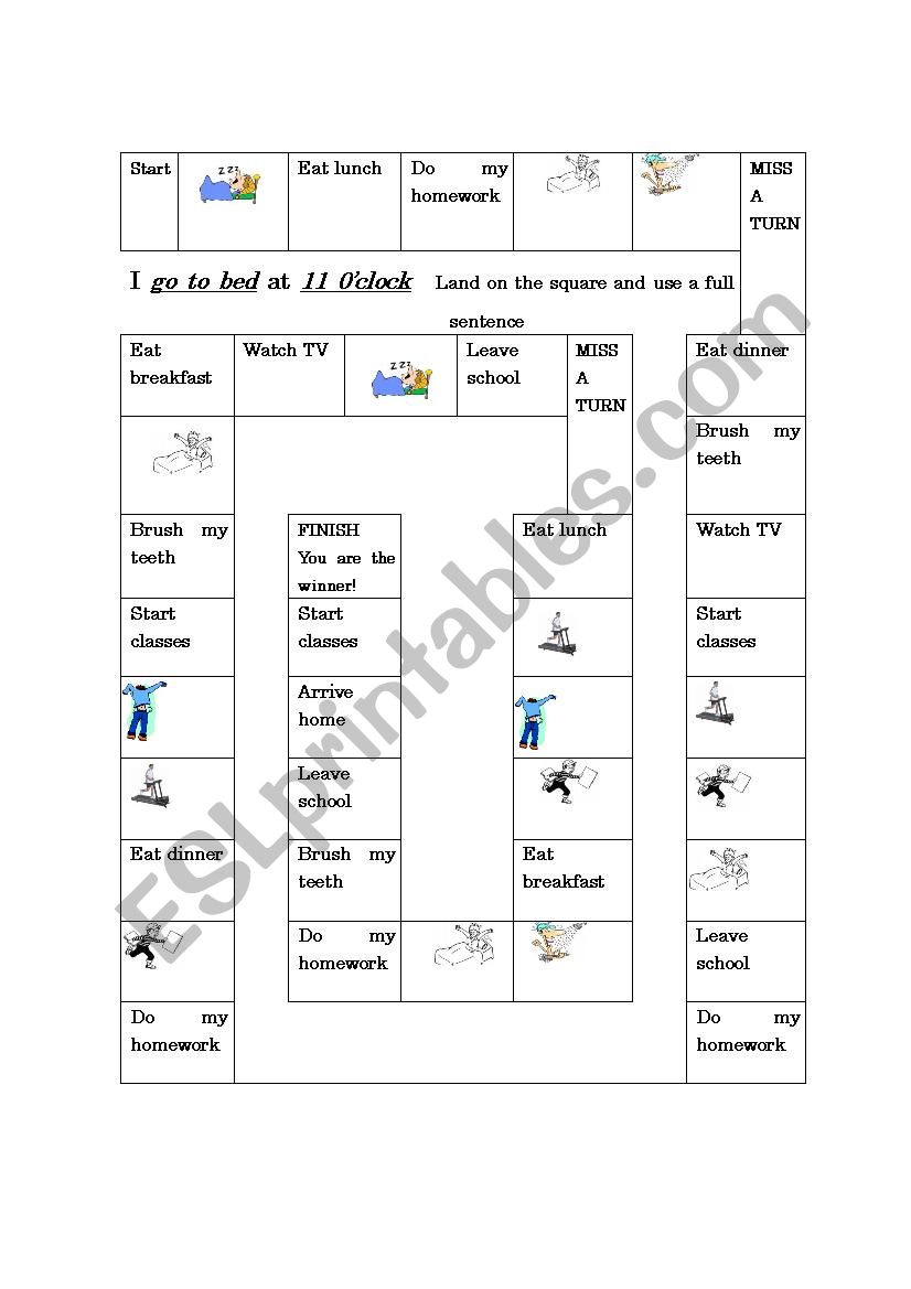 Daily routines easy boardgame worksheet
