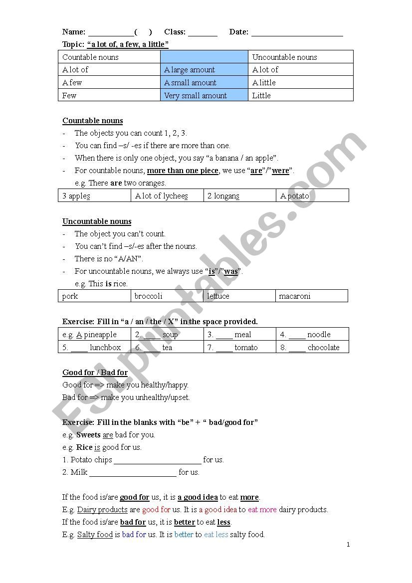 Adjective of quatity (Food) worksheet