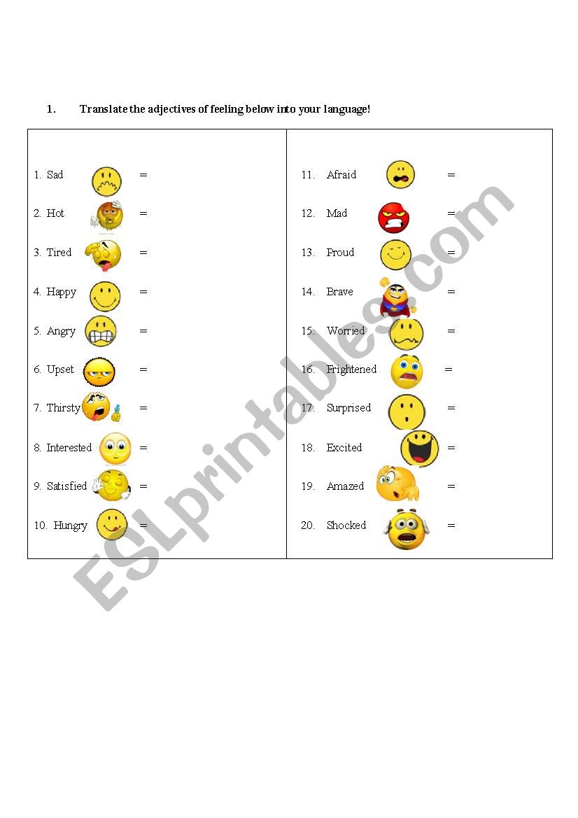 adjectifes of feelling worksheet