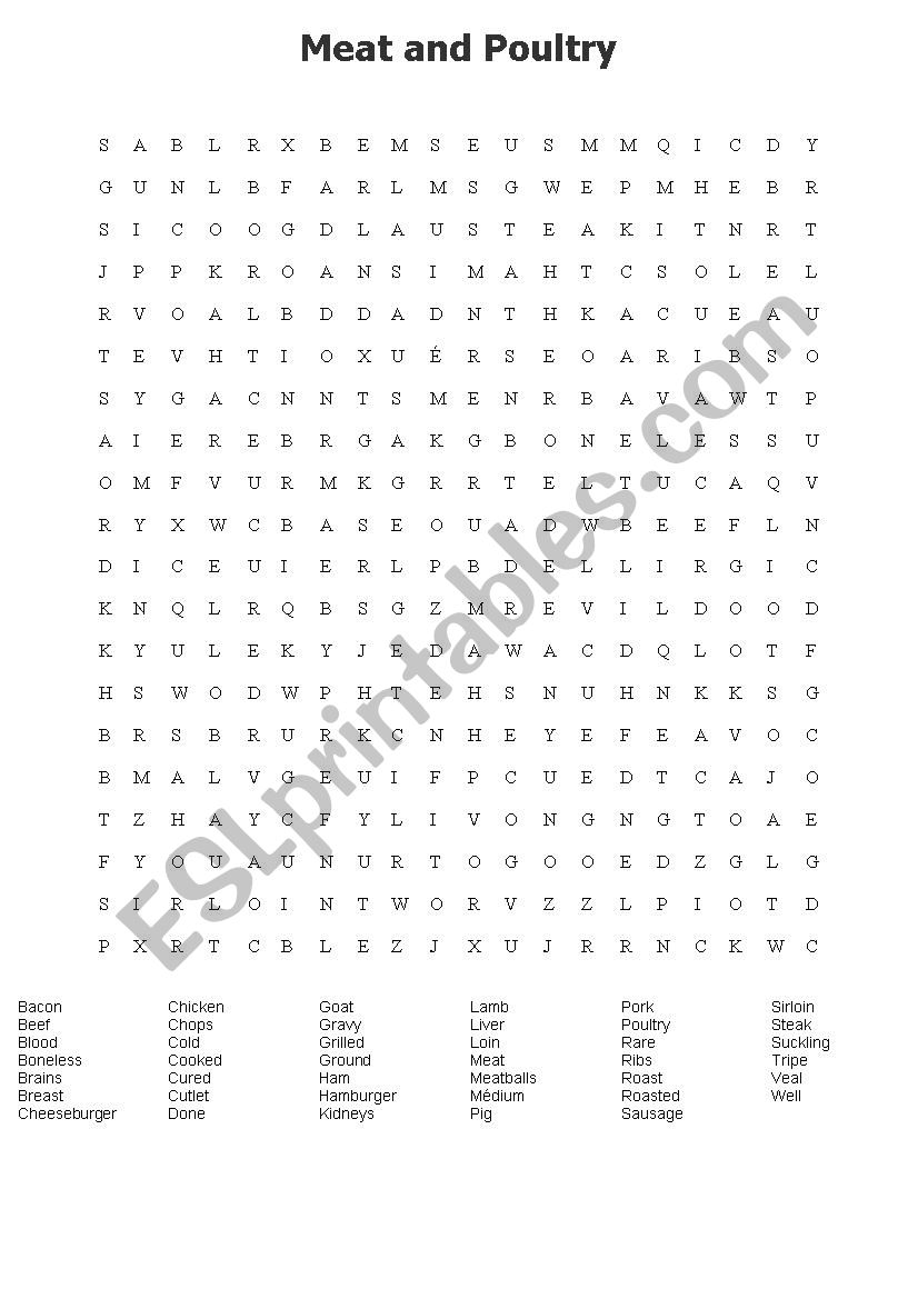 Food wordsearch 2 worksheet