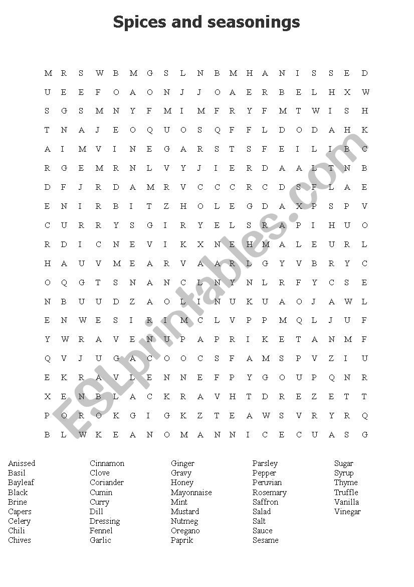 Food wordsearch 3 worksheet