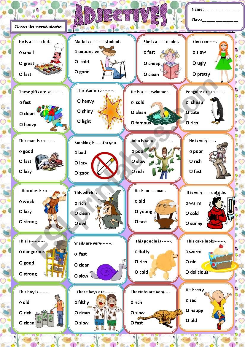 Adjectives worksheet