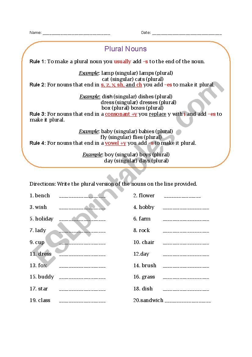 Plural Nouns worksheet