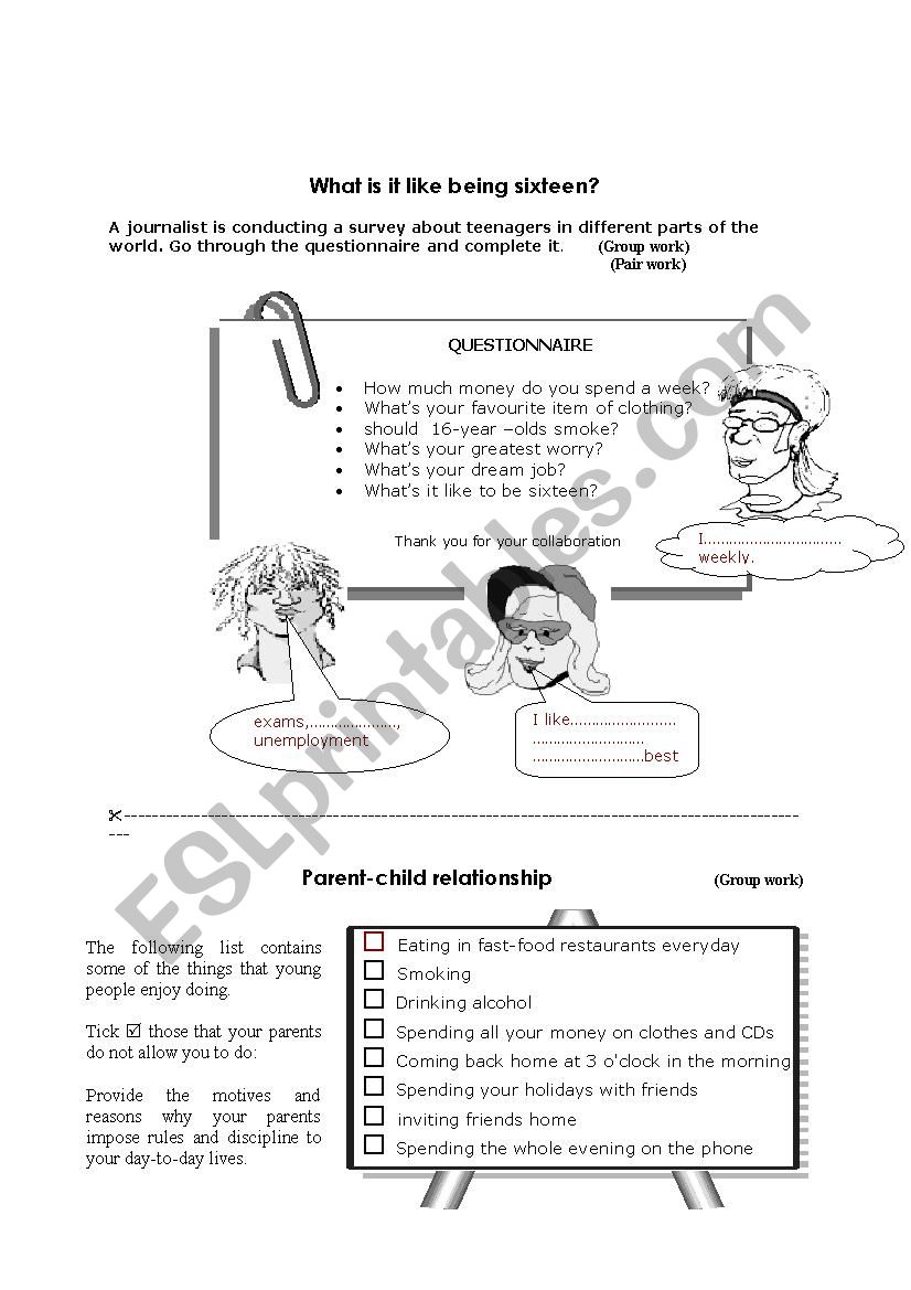 What is it like being sixteen worksheet