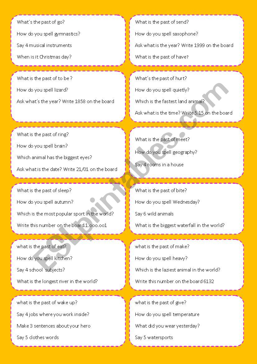 esl game worksheet