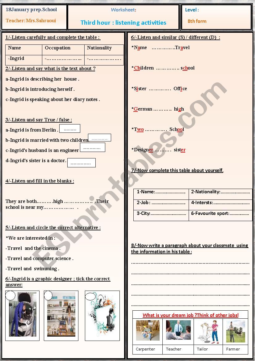 listening activities worksheet