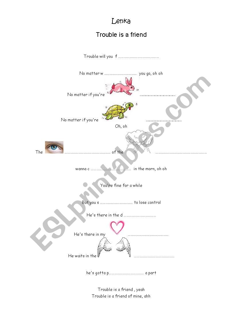 trouble is a friend worksheet