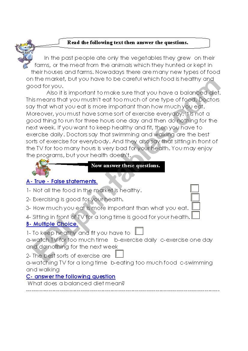 a reading text worksheet