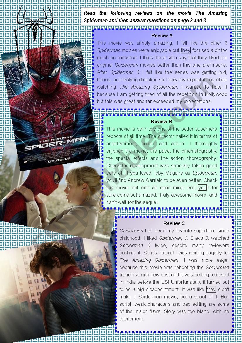 The Amazing Spiderman - reading comprehension - ESL worksheet by lester79