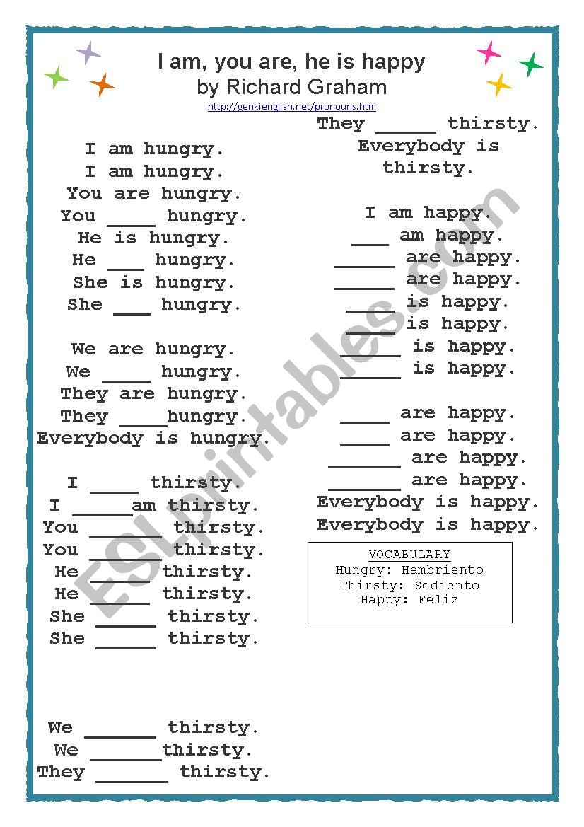 PRONOUNS SONG worksheet