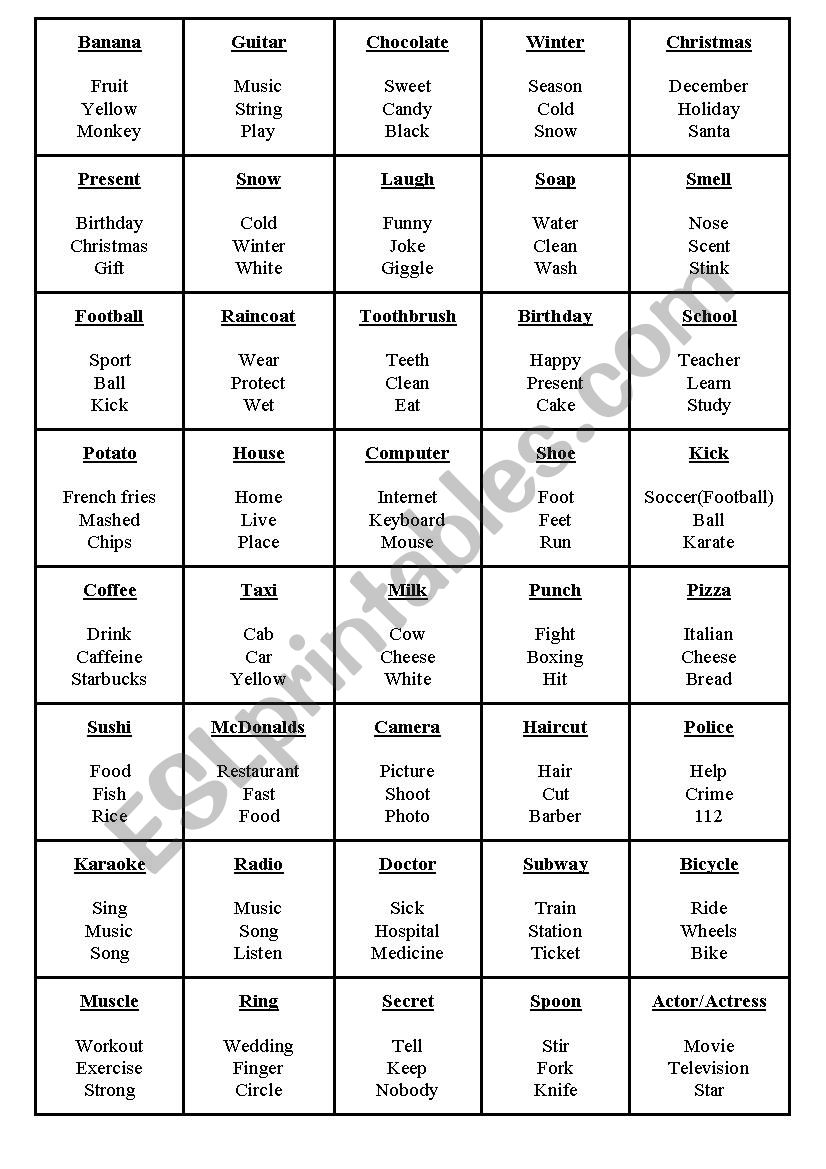 Games - Taboo worksheet