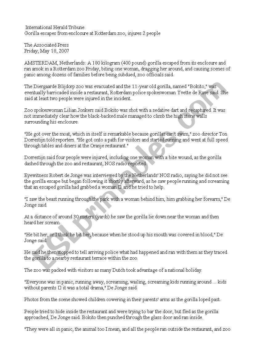Writing newspaper articles worksheet
