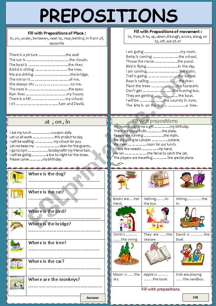 Prepositions worksheet