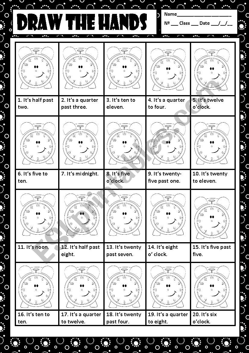 DRAW THE HANDS - TIME worksheet