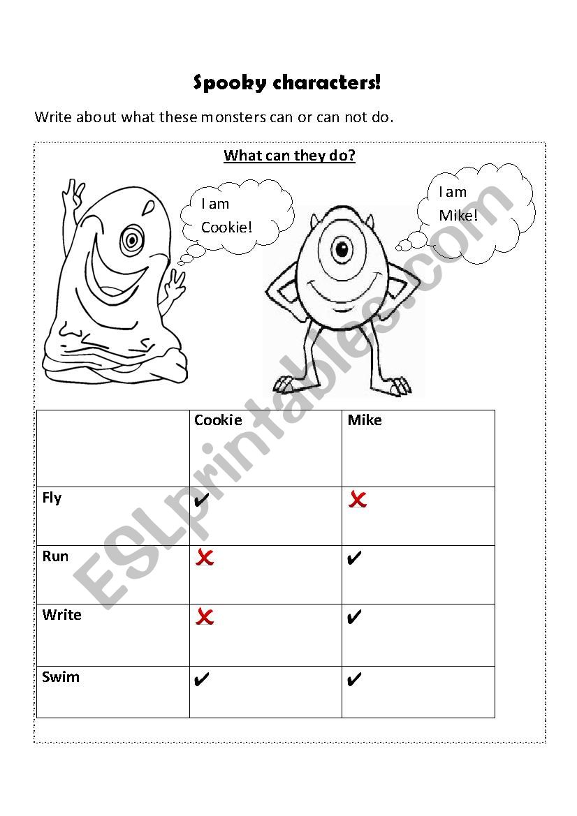 Spooky characters worksheet