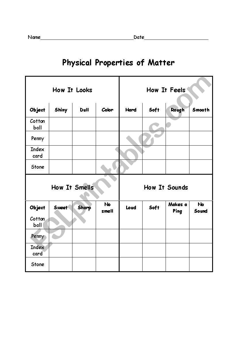 Physical Properties of Matter - ESL worksheet by LindyMe24 Within Properties Of Matter Worksheet Pdf