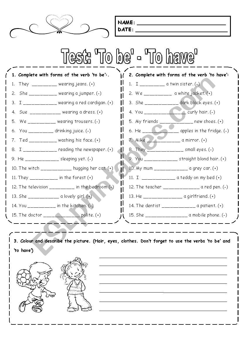 Test on Verbs To be and To have
